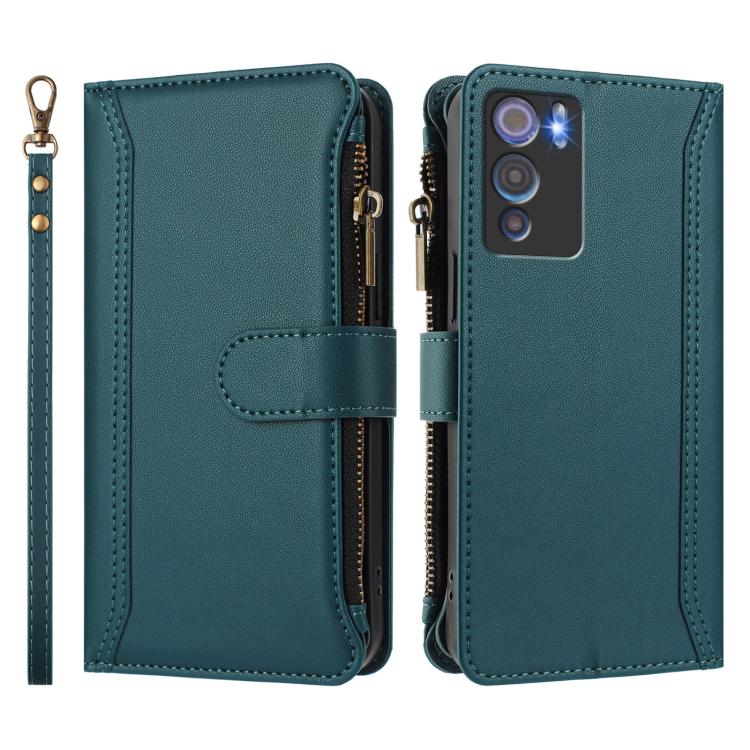 For Doogee N60 Pro Magnetic Closure 9 Card Slots Zipper Leather Case with Hand Strap