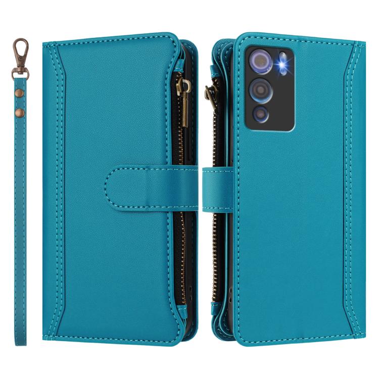 For Doogee N60 Pro Magnetic Closure 9 Card Slots Zipper Leather Case with Hand Strap