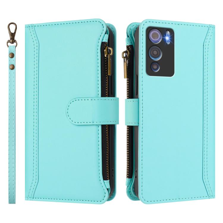 For Doogee N60 Pro Magnetic Closure 9 Card Slots Zipper Leather Case with Hand Strap
