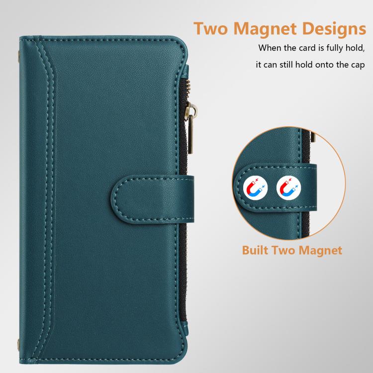 For Doogee Note 56 / Note 56 Pro Magnetic Closure 9 Card Slots Zipper Leather Case with Hand Strap
