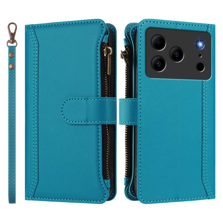 For Doogee Note 56 / Note 56 Pro Magnetic Closure 9 Card Slots Zipper Leather Case with Hand Strap