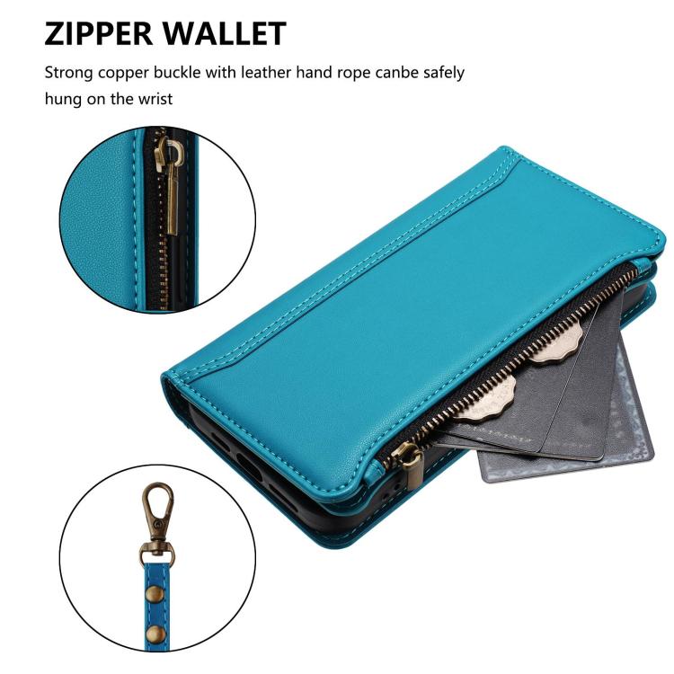 For Doogee Note 56 / Note 56 Pro Magnetic Closure 9 Card Slots Zipper Leather Case with Hand Strap