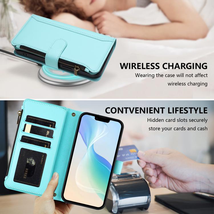 For Doogee Note 56 / Note 56 Pro Magnetic Closure 9 Card Slots Zipper Leather Case with Hand Strap