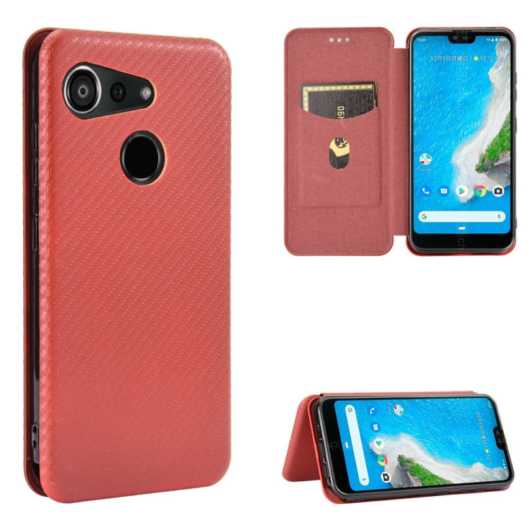 For Kyocera Android One S6 Carbon Fiber Texture Horizontal Flip TPU + PC + PU Leather Case with Card Slot
