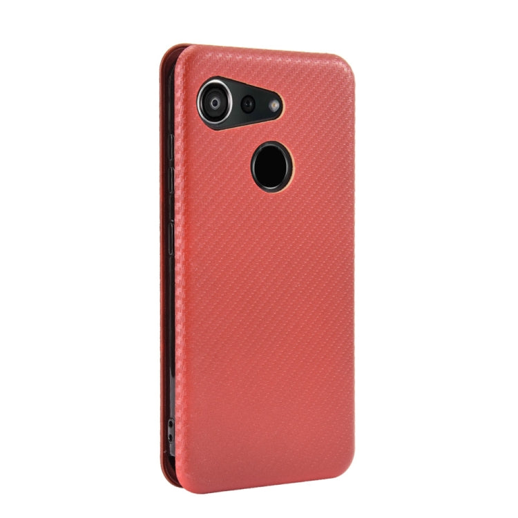 For Kyocera Android One S6 Carbon Fiber Texture Horizontal Flip TPU + PC + PU Leather Case with Card Slot