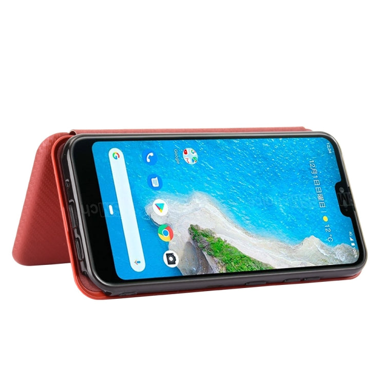 For Kyocera Android One S6 Carbon Fiber Texture Horizontal Flip TPU + PC + PU Leather Case with Card Slot