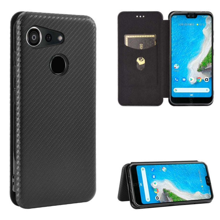 For Kyocera Android One S6 Carbon Fiber Texture Horizontal Flip TPU + PC + PU Leather Case with Card Slot