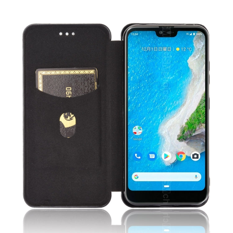 For Kyocera Android One S6 Carbon Fiber Texture Horizontal Flip TPU + PC + PU Leather Case with Card Slot