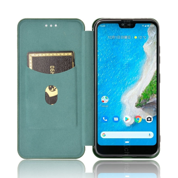 For Kyocera Android One S6 Carbon Fiber Texture Horizontal Flip TPU + PC + PU Leather Case with Card Slot