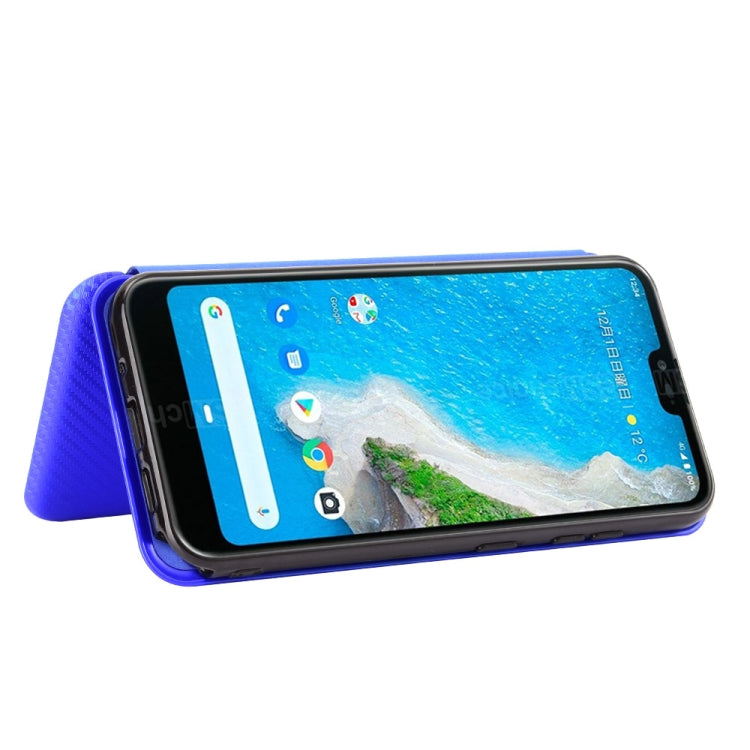 For Kyocera Android One S6 Carbon Fiber Texture Horizontal Flip TPU + PC + PU Leather Case with Card Slot