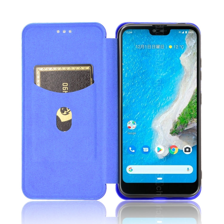 For Kyocera Android One S6 Carbon Fiber Texture Horizontal Flip TPU + PC + PU Leather Case with Card Slot