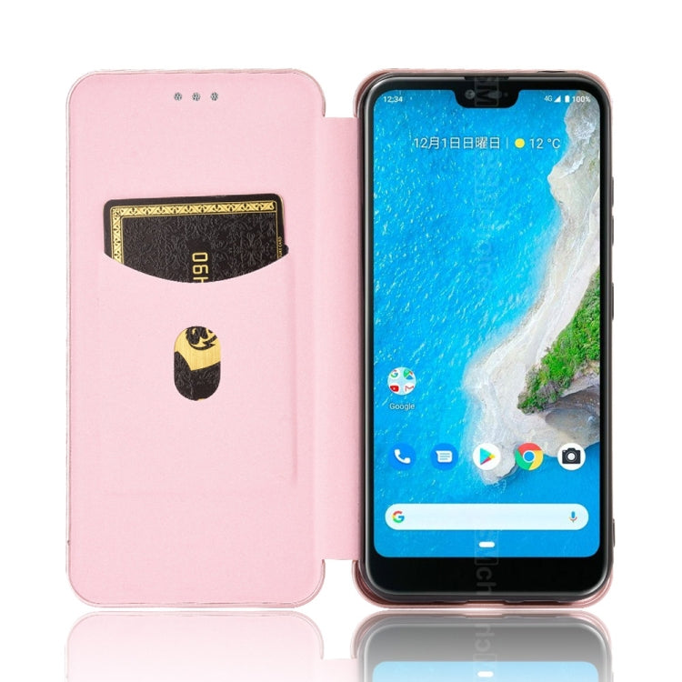 For Kyocera Android One S6 Carbon Fiber Texture Horizontal Flip TPU + PC + PU Leather Case with Card Slot