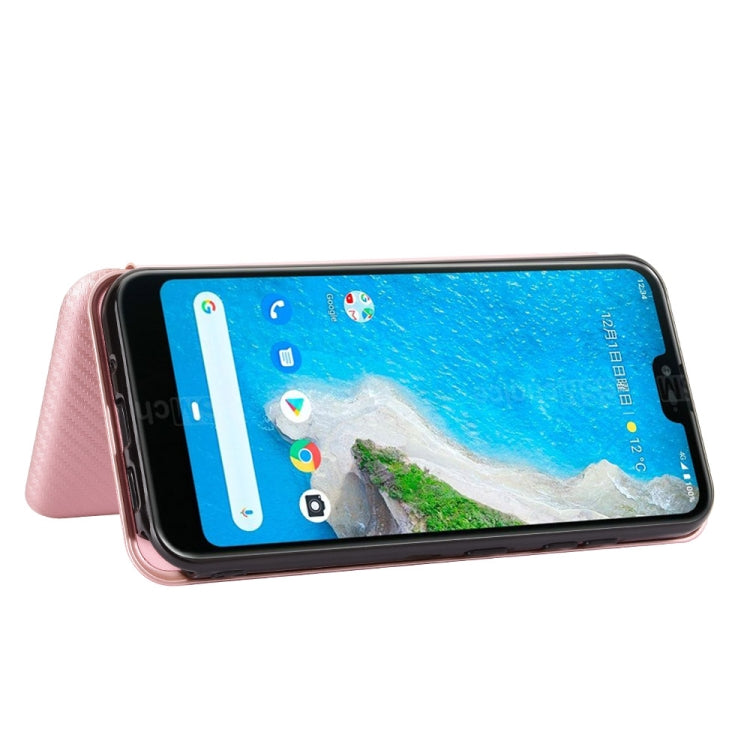 For Kyocera Android One S6 Carbon Fiber Texture Horizontal Flip TPU + PC + PU Leather Case with Card Slot