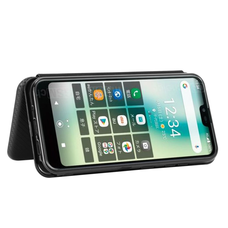 For Kyocera Gratina KYV48 Carbon Fiber Texture Horizontal Flip TPU + PC + PU Leather Case with Card Slot