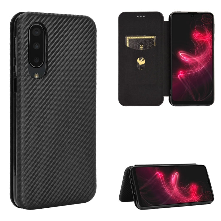 For Sharp Aquos Zero 5G Basic Carbon Fiber Texture Horizontal Flip TPU + PC + PU Leather Case with Card Slot