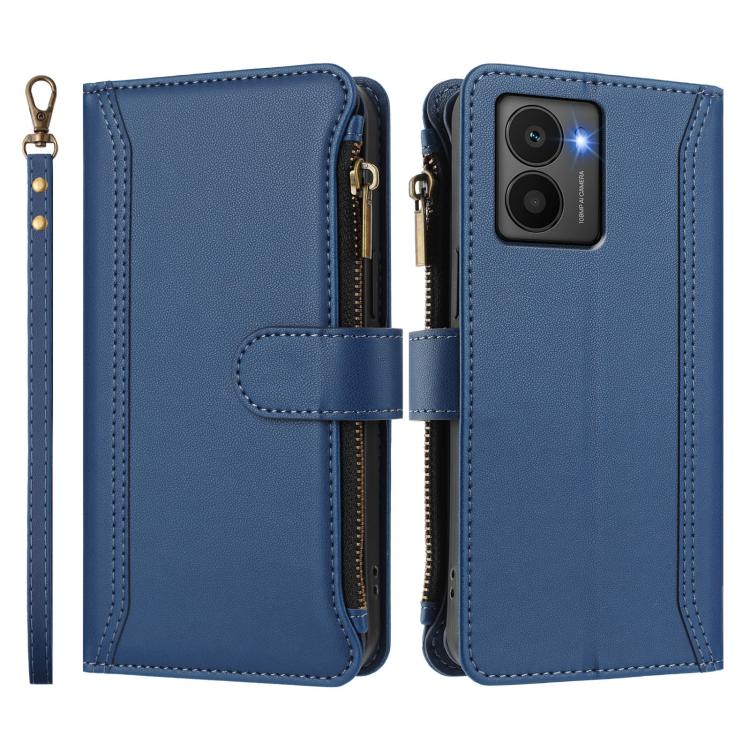 For HMD Fuison Magnetic Closure 9 Card Slots Zipper Leather Case with Hand Strap