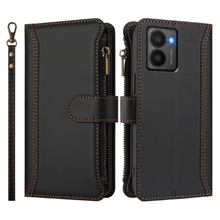 For HMD Fuison Magnetic Closure 9 Card Slots Zipper Leather Case with Hand Strap