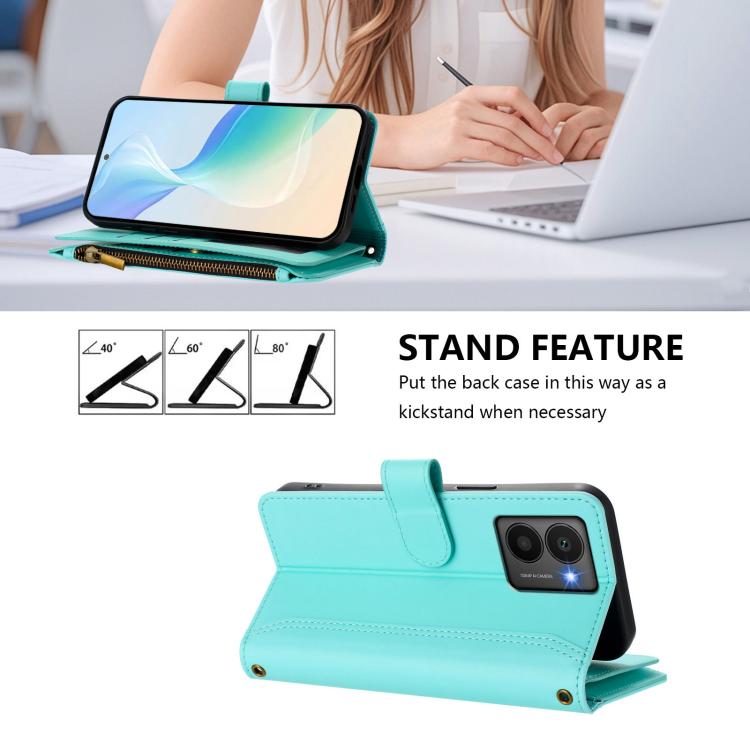 For HMD Fuison Magnetic Closure 9 Card Slots Zipper Leather Case with Hand Strap
