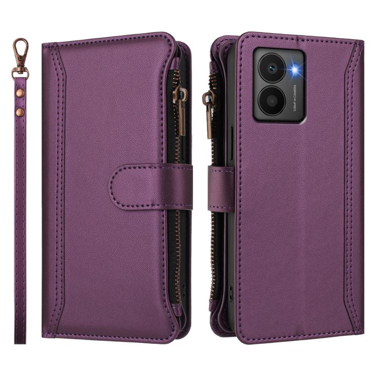For HMD Fuison Magnetic Closure 9 Card Slots Zipper Leather Case with Hand Strap