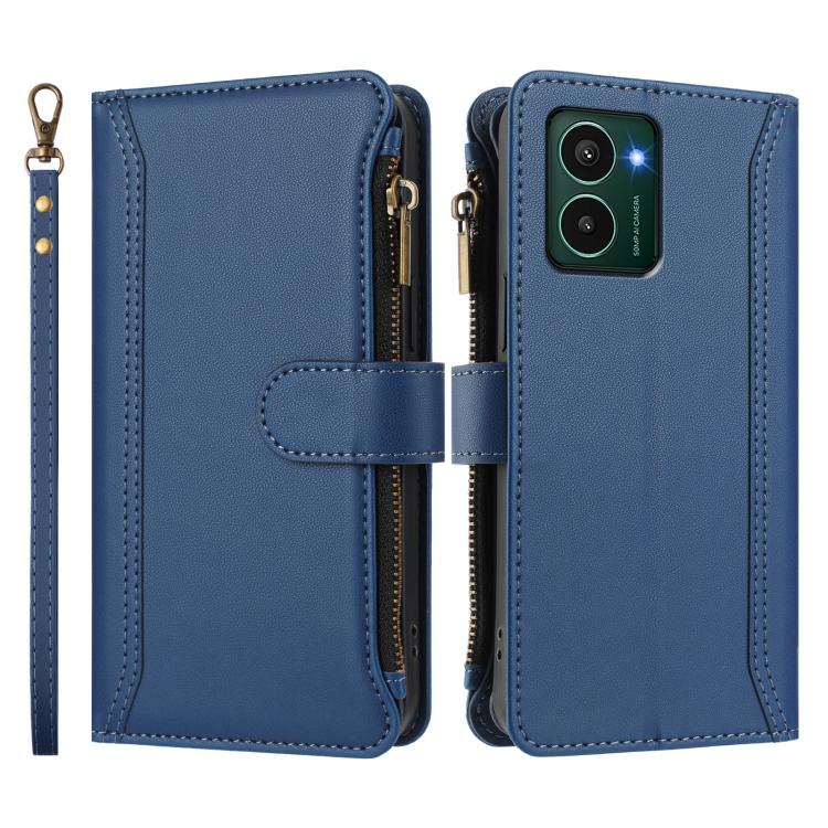 For HMD Pulse Pro / HMD Pulse Magnetic Closure 9 Card Slots Zipper Leather Case with Hand Strap
