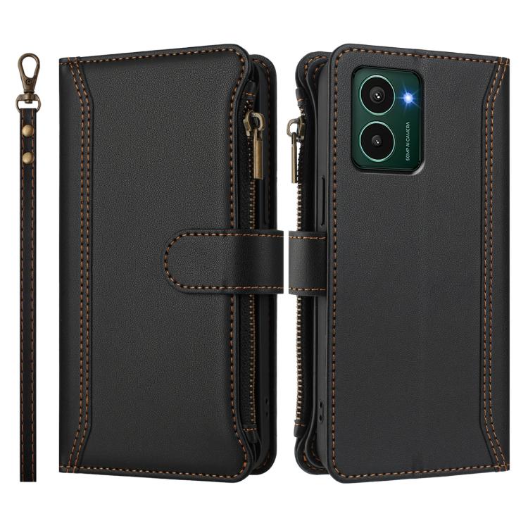 For HMD Pulse Pro / HMD Pulse Magnetic Closure 9 Card Slots Zipper Leather Case with Hand Strap