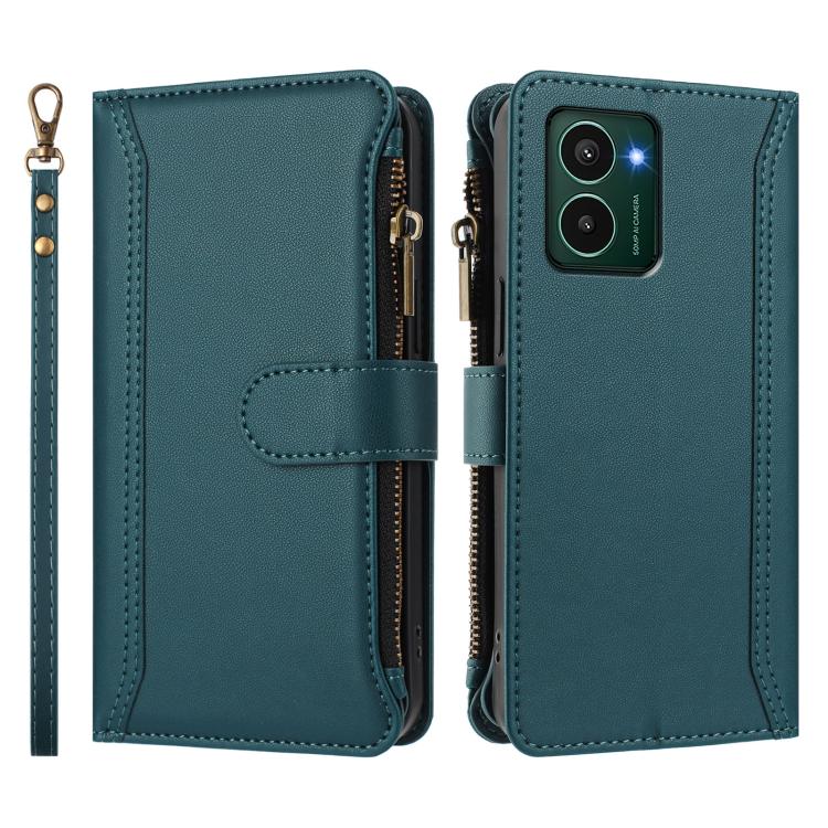 For HMD Pulse Pro / HMD Pulse Magnetic Closure 9 Card Slots Zipper Leather Case with Hand Strap