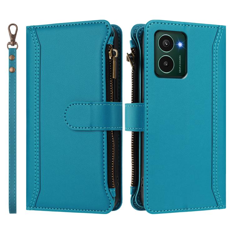 For HMD Pulse Pro / HMD Pulse Magnetic Closure 9 Card Slots Zipper Leather Case with Hand Strap
