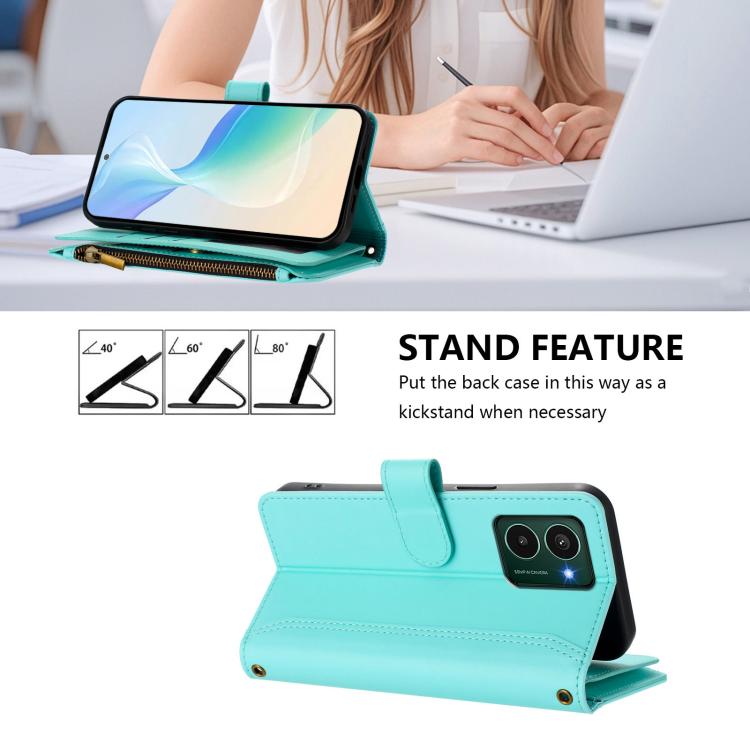 For HMD Pulse Pro / HMD Pulse Magnetic Closure 9 Card Slots Zipper Leather Case with Hand Strap