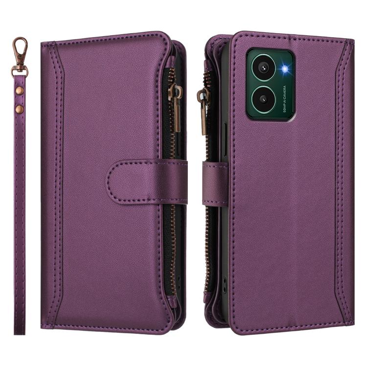 For HMD Pulse Pro / HMD Pulse Magnetic Closure 9 Card Slots Zipper Leather Case with Hand Strap