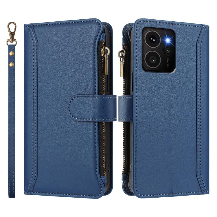 For HMD Skyline Magnetic Closure 9 Card Slots Zipper Leather Case with Hand Strap