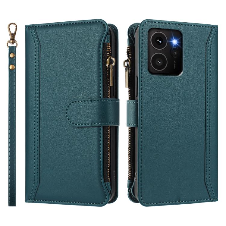For HMD Skyline Magnetic Closure 9 Card Slots Zipper Leather Case with Hand Strap