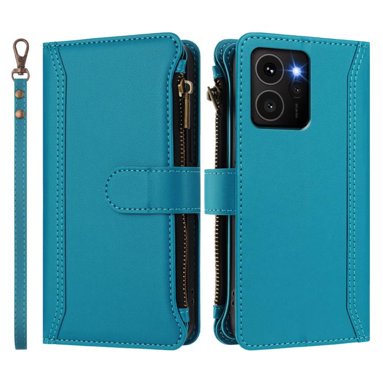 For HMD Skyline Magnetic Closure 9 Card Slots Zipper Leather Case with Hand Strap