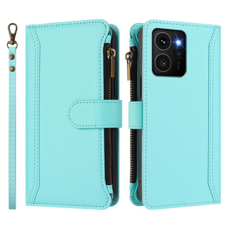 For HMD Skyline Magnetic Closure 9 Card Slots Zipper Leather Case with Hand Strap