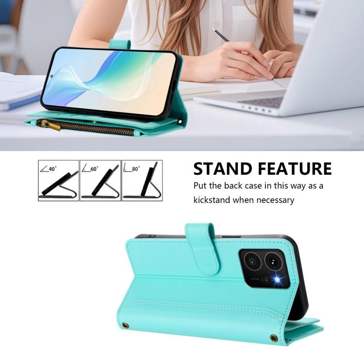 For HMD Skyline Magnetic Closure 9 Card Slots Zipper Leather Case with Hand Strap