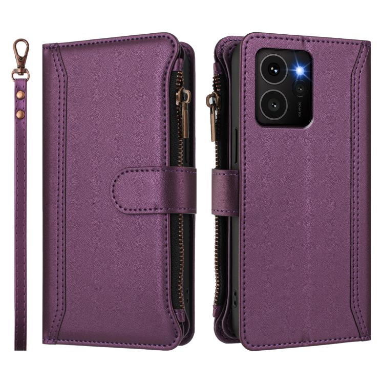 For HMD Skyline Magnetic Closure 9 Card Slots Zipper Leather Case with Hand Strap