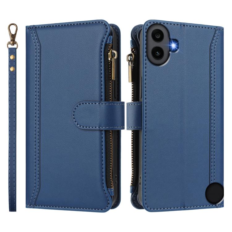 For Nothing CMF Phone 1 Magnetic Closure 9 Card Slots Zipper Leather Case with Hand Strap