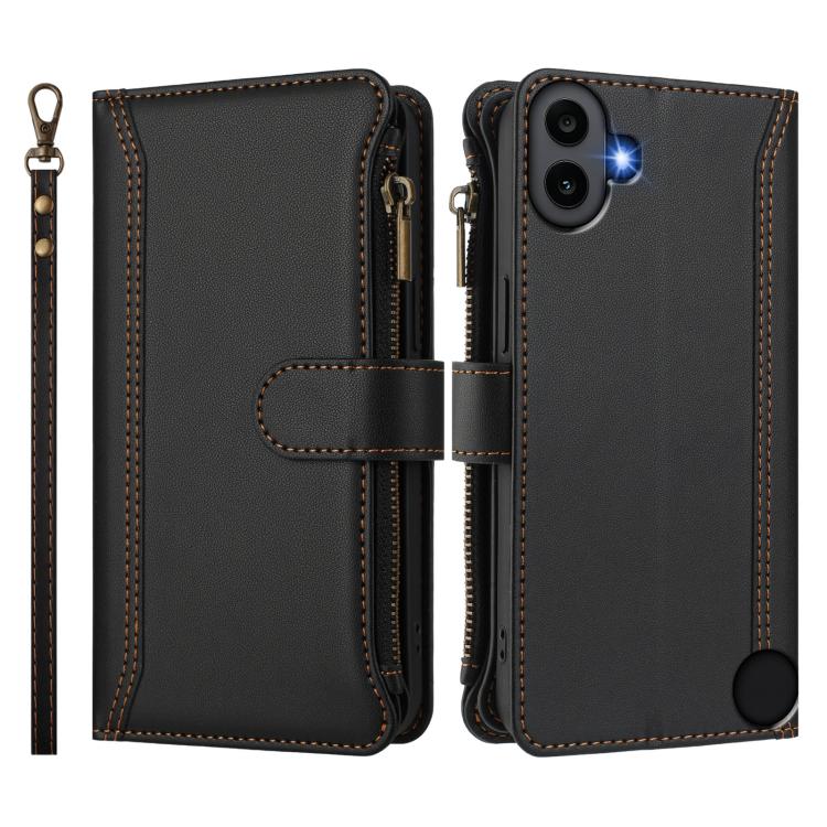 For Nothing CMF Phone 1 Magnetic Closure 9 Card Slots Zipper Leather Case with Hand Strap
