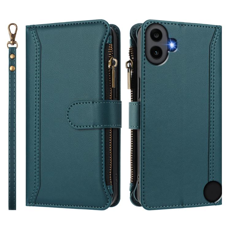 For Nothing CMF Phone 1 Magnetic Closure 9 Card Slots Zipper Leather Case with Hand Strap