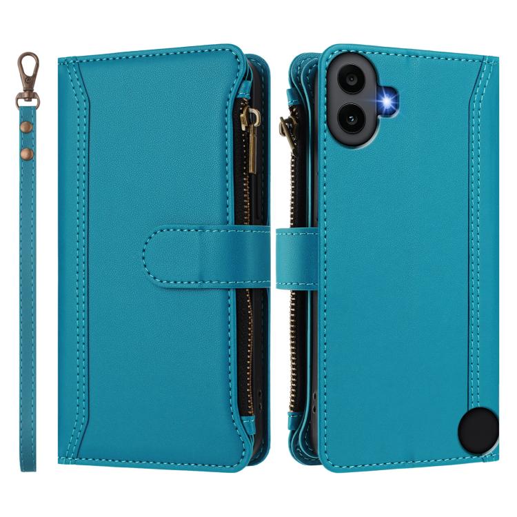 For Nothing CMF Phone 1 Magnetic Closure 9 Card Slots Zipper Leather Case with Hand Strap