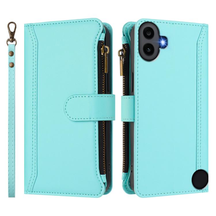 For Nothing CMF Phone 1 Magnetic Closure 9 Card Slots Zipper Leather Case with Hand Strap