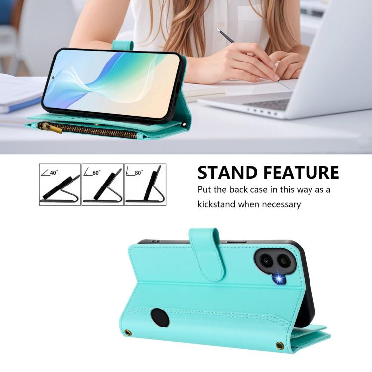 For Nothing CMF Phone 1 Magnetic Closure 9 Card Slots Zipper Leather Case with Hand Strap