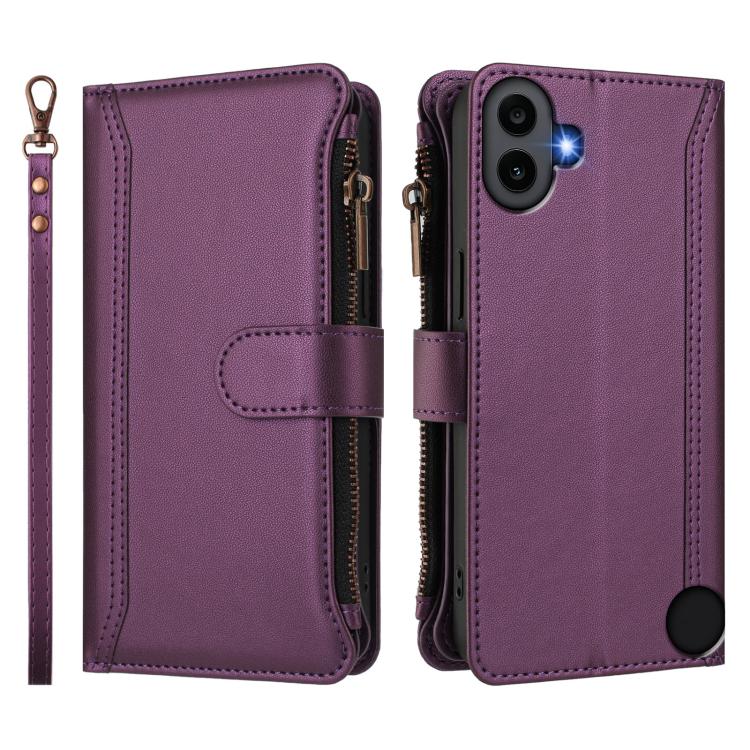 For Nothing CMF Phone 1 Magnetic Closure 9 Card Slots Zipper Leather Case with Hand Strap