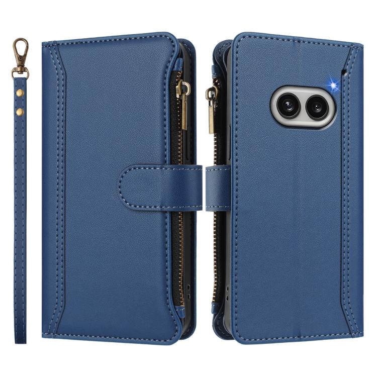 For Nothing Phone 2A Magnetic Closure 9 Card Slots Zipper Leather Case with Hand Strap