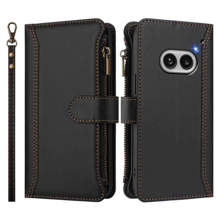 For Nothing Phone 2A Magnetic Closure 9 Card Slots Zipper Leather Case with Hand Strap