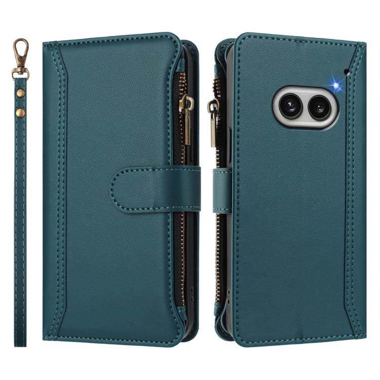 For Nothing Phone 2A Magnetic Closure 9 Card Slots Zipper Leather Case with Hand Strap