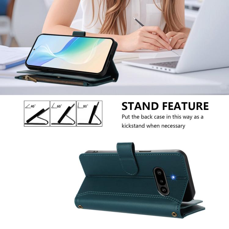 For Nothing Phone 3a Magnetic Closure 9 Card Slots Zipper Leather Case with Hand Strap