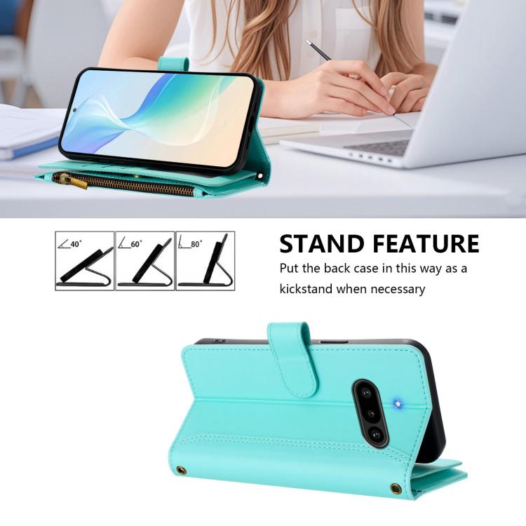 For Nothing Phone 3a Magnetic Closure 9 Card Slots Zipper Leather Case with Hand Strap