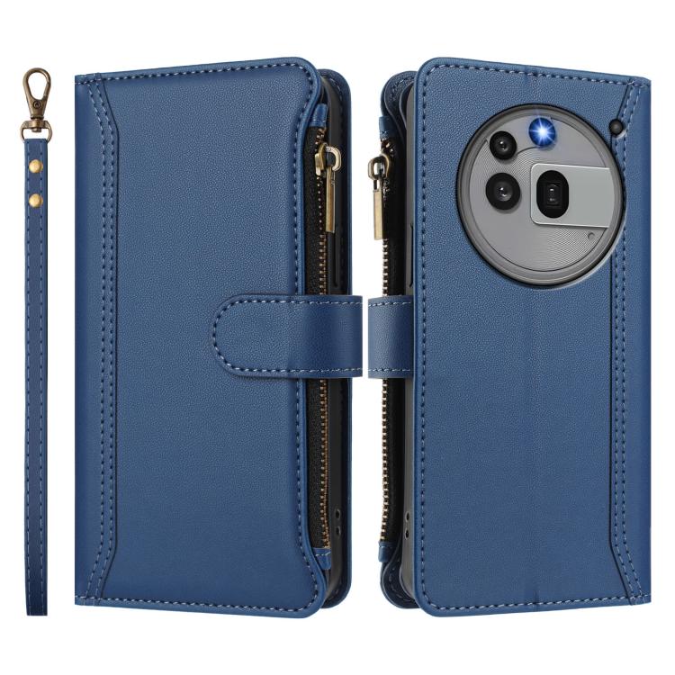 For Nothing Phone 3a Pro Magnetic Closure 9 Card Slots Zipper Leather Case with Hand Strap
