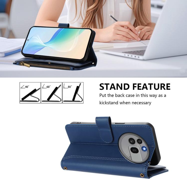 For Nothing Phone 3a Pro Magnetic Closure 9 Card Slots Zipper Leather Case with Hand Strap