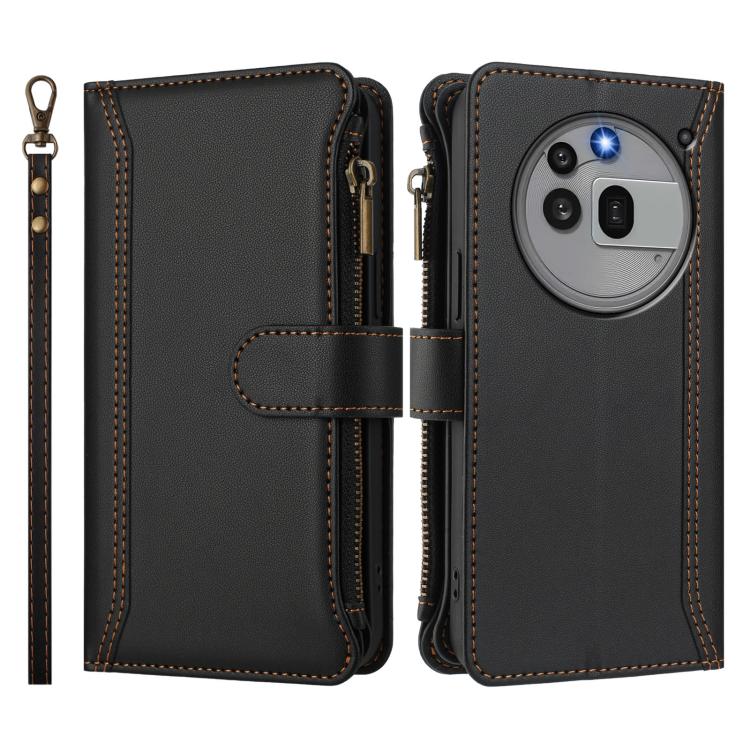 For Nothing Phone 3a Pro Magnetic Closure 9 Card Slots Zipper Leather Case with Hand Strap